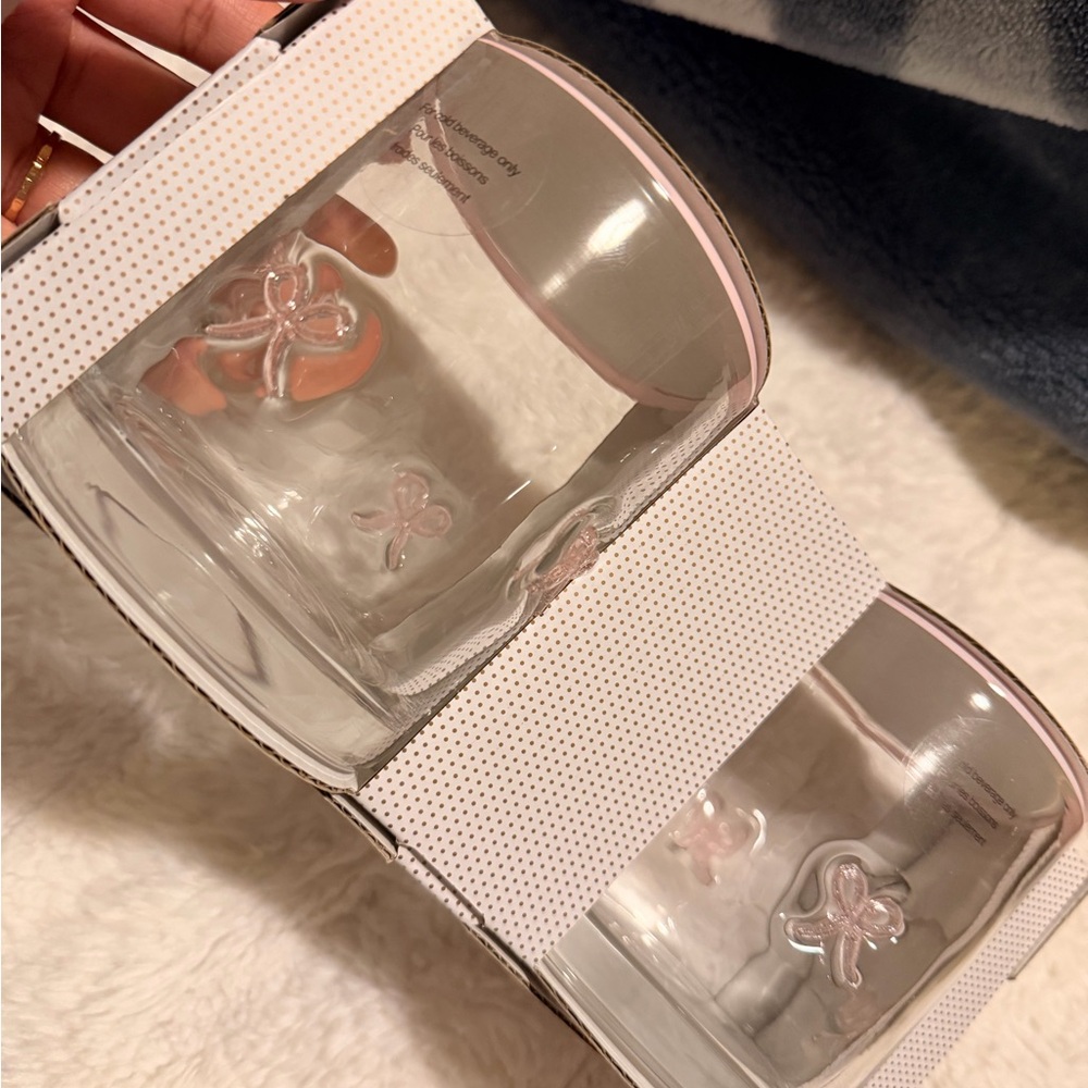 Pink Bow Glass Tumbler Set - Home Kitchen